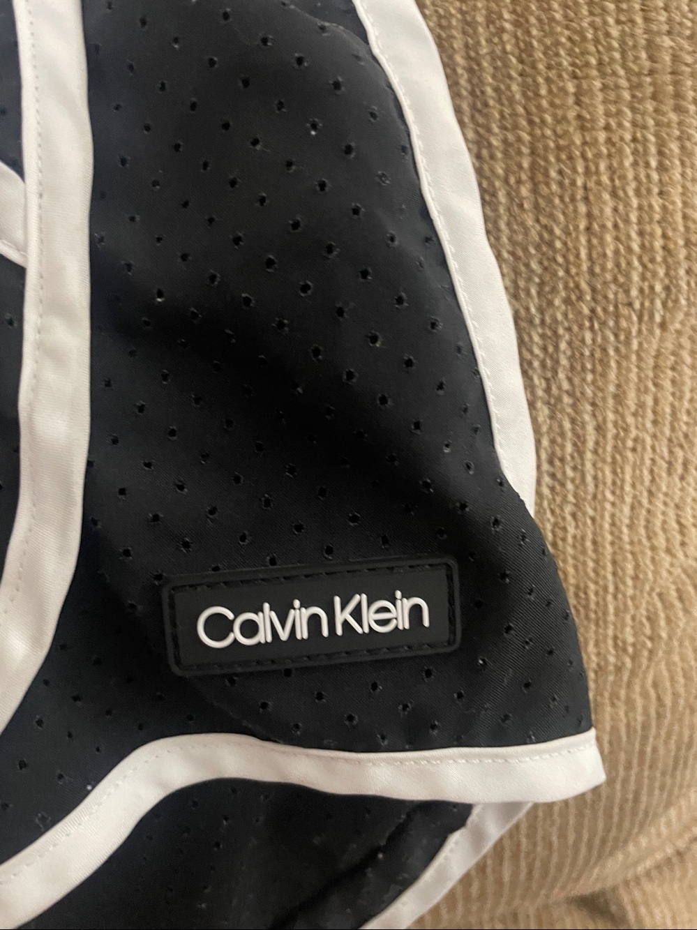 Calvin Klein Black Athletic Shorts with White Piping - Picture 2 of 4